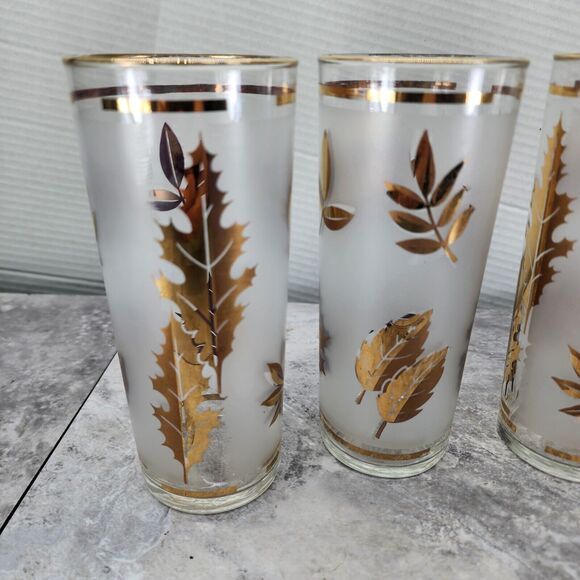 Libbey Golden Foliage 12oz Flat Tumbler set of 4 Autumn Fall Leaves Frosted - Picture 2 of 9